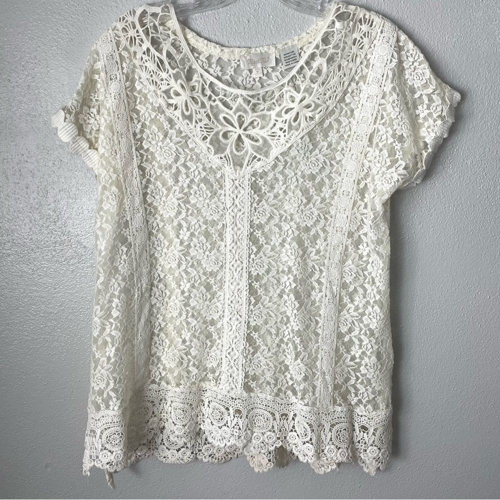 Miss Me Sheer Floral Lace Short Sleeve Top